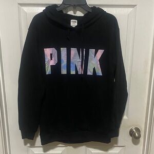 PINK Victoria's Secret Black Hoodie with Multicolor Logo